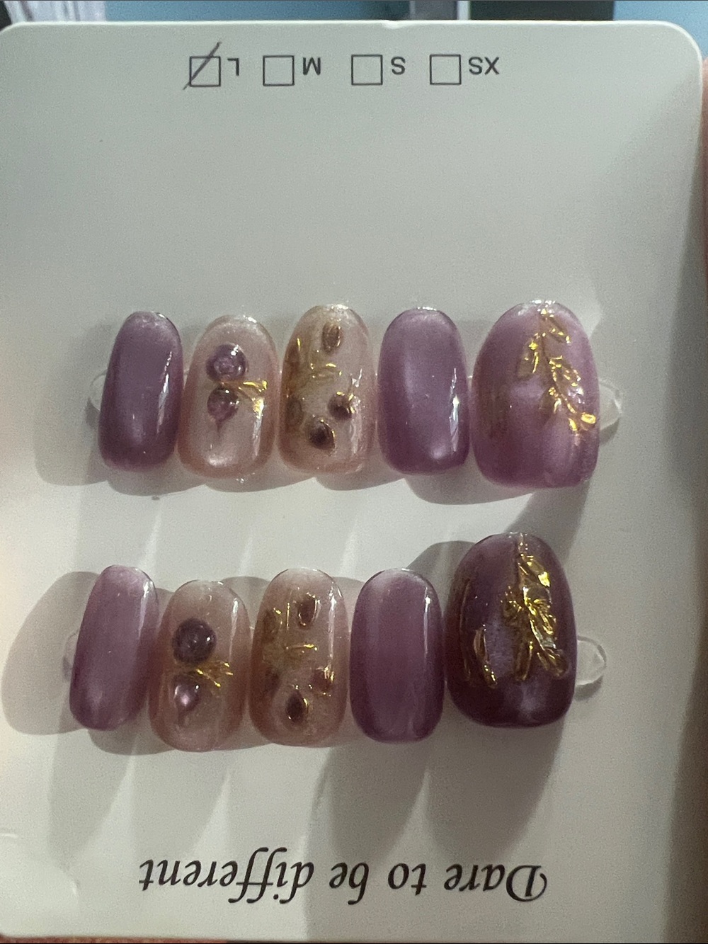 Cat eyes Purple Gemstone Press-On Nails with Gold Leaf Accent